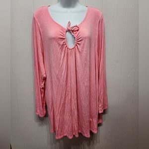 Lane Bryant Shirt Pink Keyhole Casual Plus Size 26 - 28 Long‎ Sleeve B440